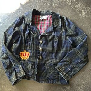 Embroidered Plaid Blazer